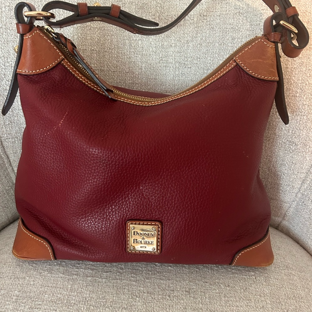 Dooney & Bourke Burgundy and Tan Hobo Bag